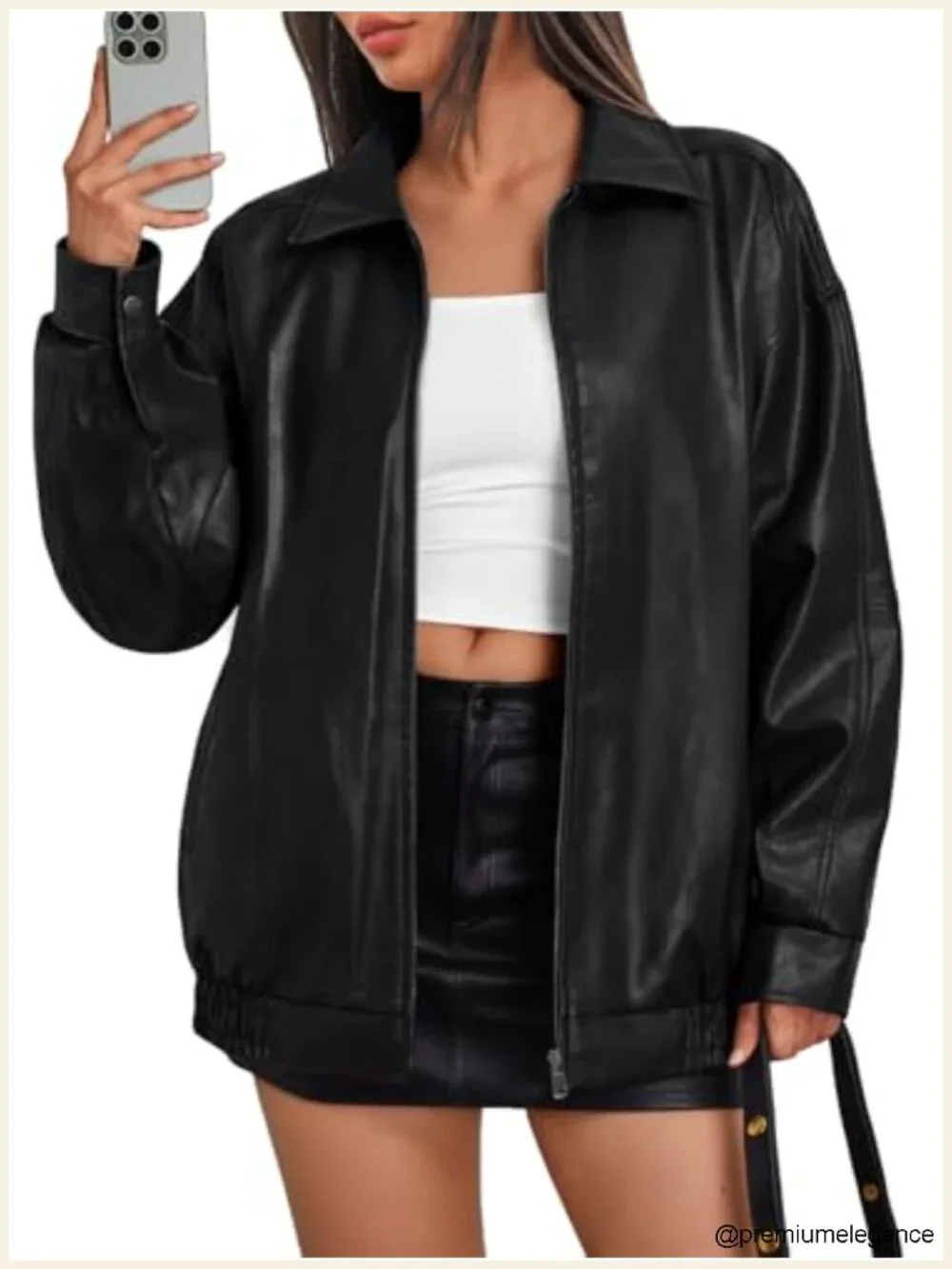 Oversized Faux Leather Moto Bomber Jacket Layering Coat Fall Winter
